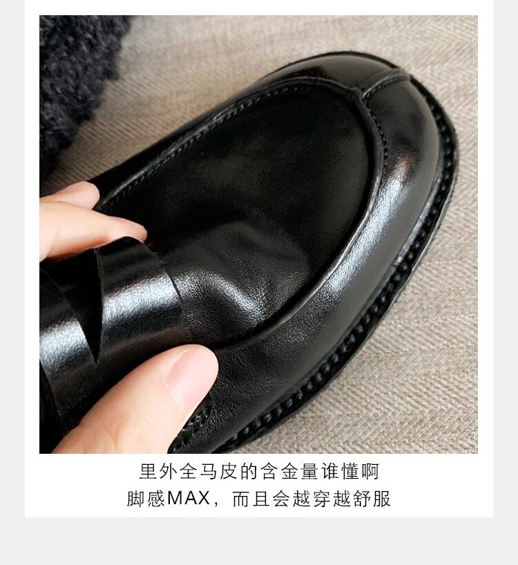 Giày lười nữ da bò mũi tròn gót vừa 3–5 cm — Điểm đen, Đốm nâu cổ điển chi tiết 14