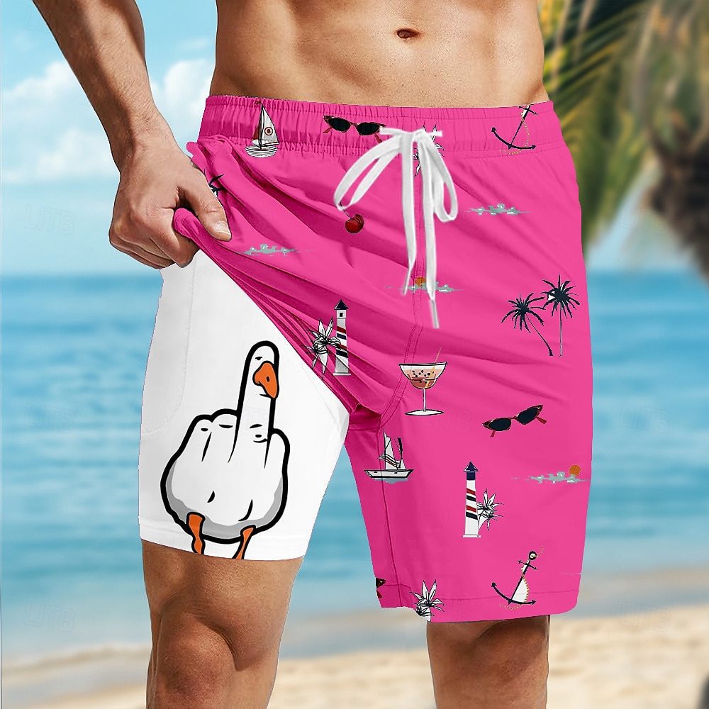 Men's Clothing Casual Loose Fit 3D Printed Swim Shorts Double Layer Beach Shorts_viptrois.com