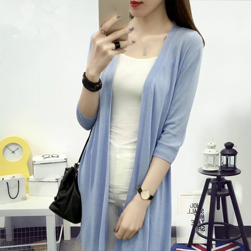 Spring and Summer Mid-Length Coat, Sun Protection Shirt, Thin Ice Silk Spring Wear, New Style Knitted Cardigan, Women's Outerwear, Air Conditioning Shirt, Loose Fit