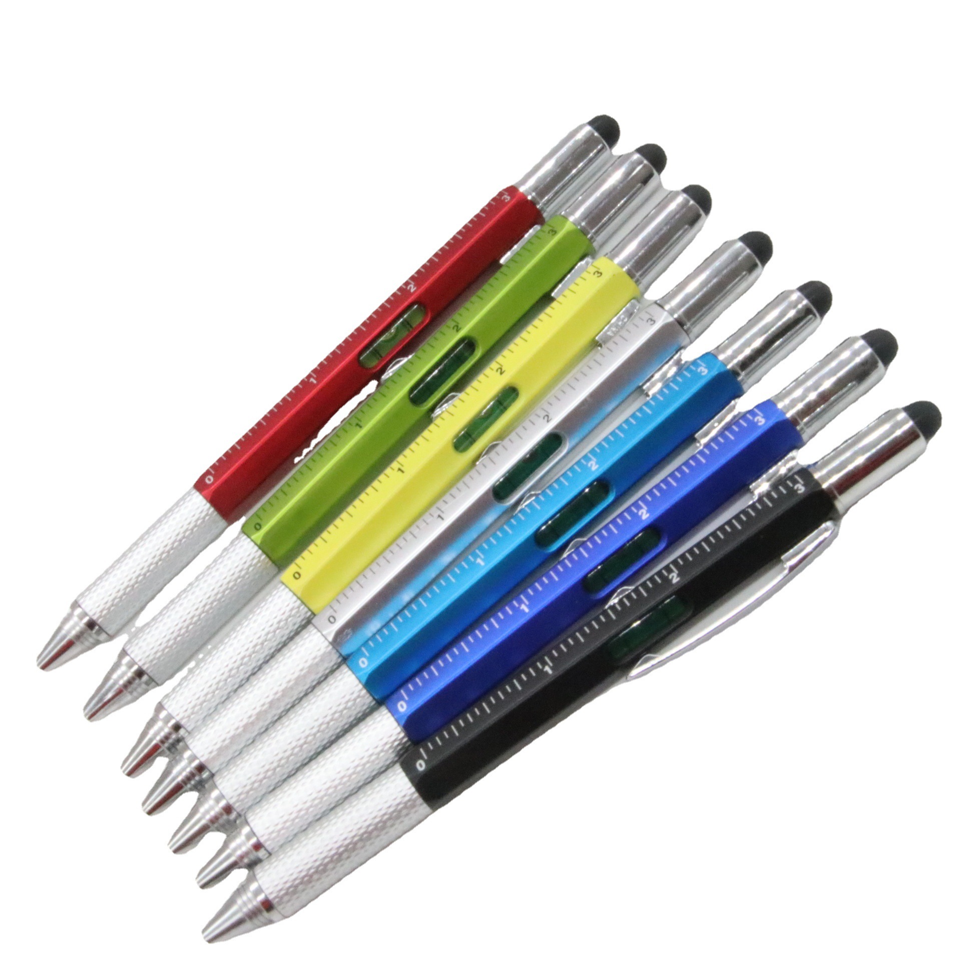 5-en-1 multifuncional bolígrafo lápiz táctil escala destornillador recarga negro plástico medio pluma de aceite