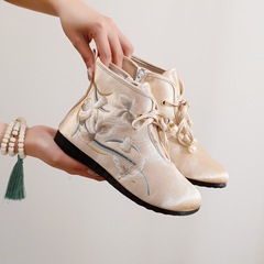 Autumn Leaf Autumn Embroidered Booties Old Beijing Embroidered Woman's Platform Wedge Inner Heel High Heel Women's Shoes Ethnic Style Fabric Shoes