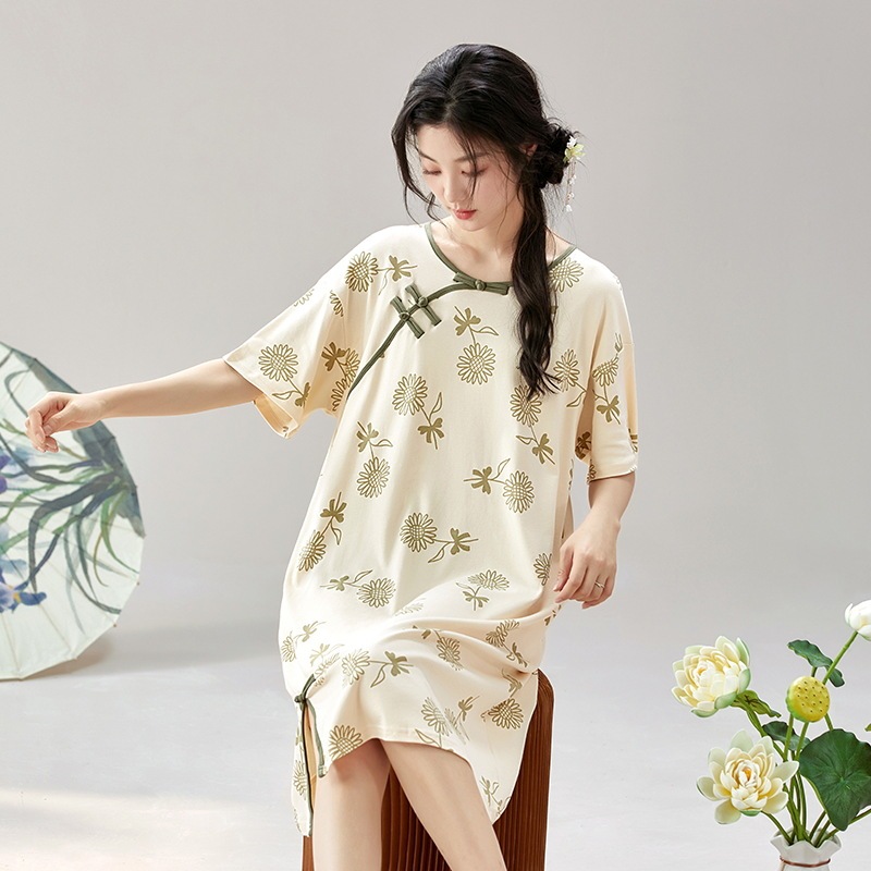 Women's Pajamas, Ancient Style, Simple Short-Sleeved Nightgown, Sexy and Simple Home Wear, Can Be Worn Outside, One-Piece Dress, Dropshipping Available