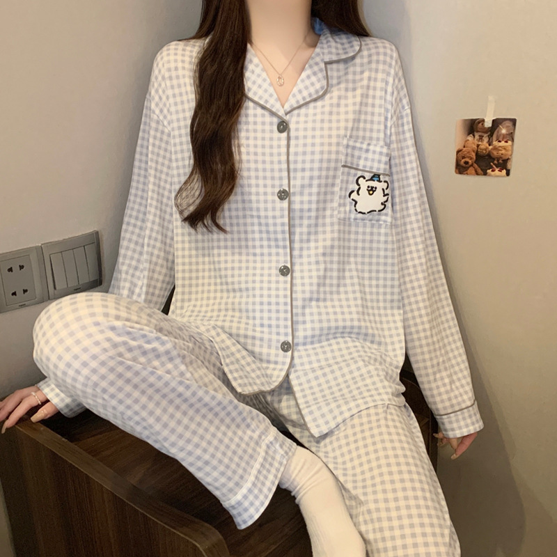 Al por mayor transfronterizo nuevo primavera y otoño pantalones de manga larga pijamas cardigans con ropa casualizada de algodón de dibujos animados