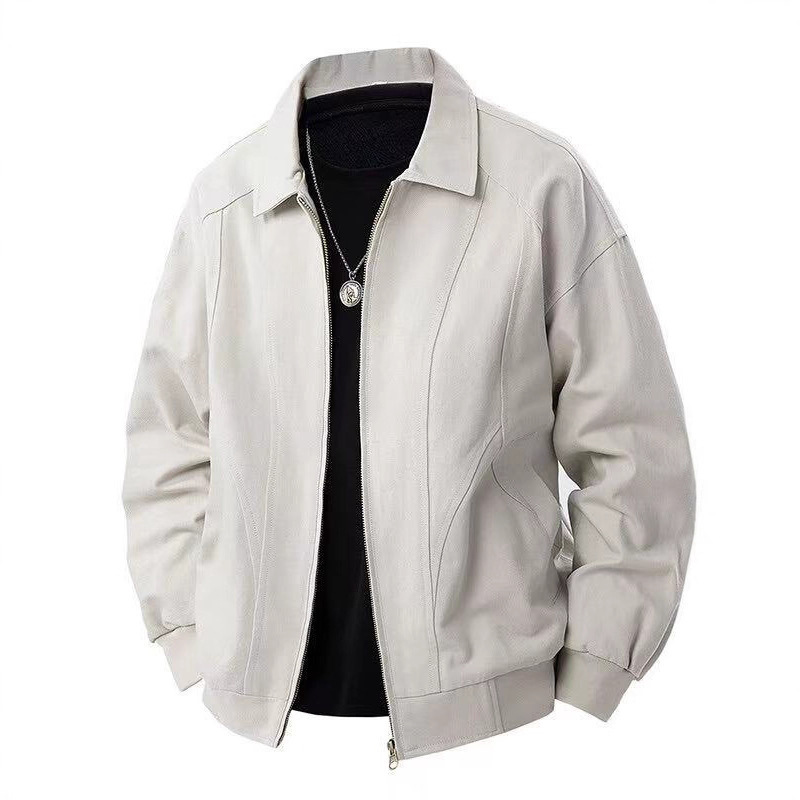 High-Quality Cotton Canvas Jacket for Men with Double-Layer Lining, Trendy Outerwear for Spring and Autumn, American-Style Casual Versatile Turn-Down Collar Top