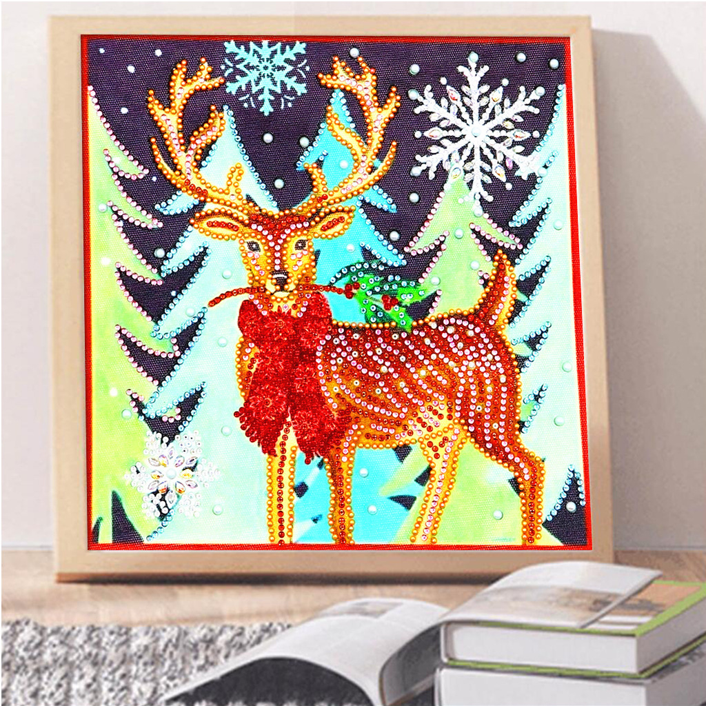 5d钻石画手工diy水晶钻石画圣诞老人装饰画亚马逊异形钻排钻图