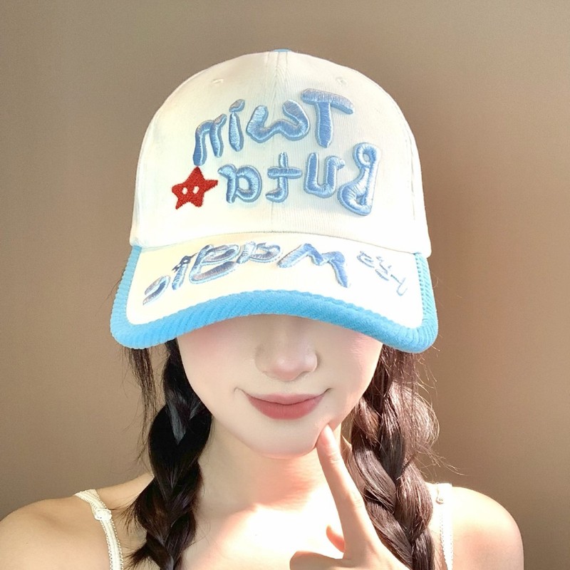 韩版可爱立体字母刺绣灯芯绒棒球帽子女2025新款百搭显脸小鸭舌帽|undefined