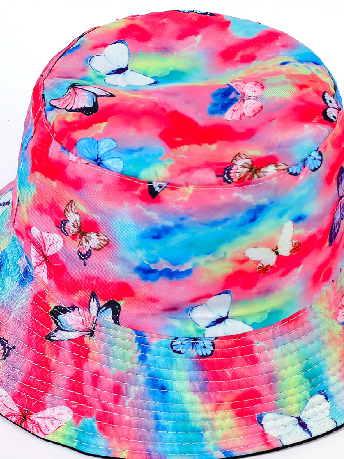 Sombrero de sol casual verano de las mujeres sombrero de lavabo de doble cara sombrero de sol colorido mariposa sombrero de pescador