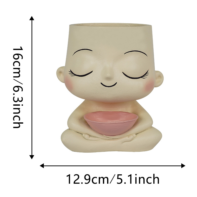 Manufacturer  Nordic Ins Boy Holding Bowl Resin Flower Pot with Double Planting Holes Home Garden Planting Container Decoration
