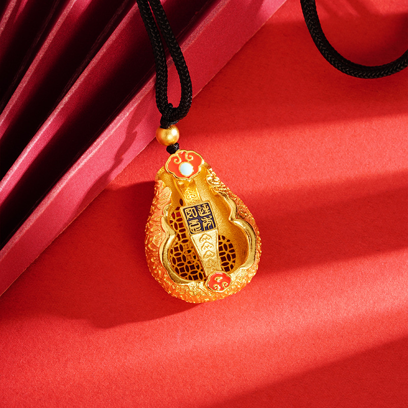 Antiguo oro color gota aceite esmalte auspicioso COLLAR COLGANTE de Calabaza Fu Lu joyería aleación de cobre Yiwu joyería al por mayor