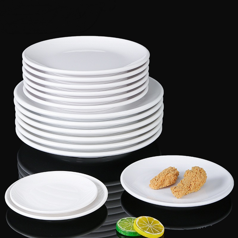 密胺盘子商用圆形餐盘白色餐厅饭店专用菜盘快餐盘自助餐塑料碟子