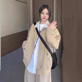 美式秋冬夹克外套女春秋新款韩系小个子工装立领卡其色棒球服上衣