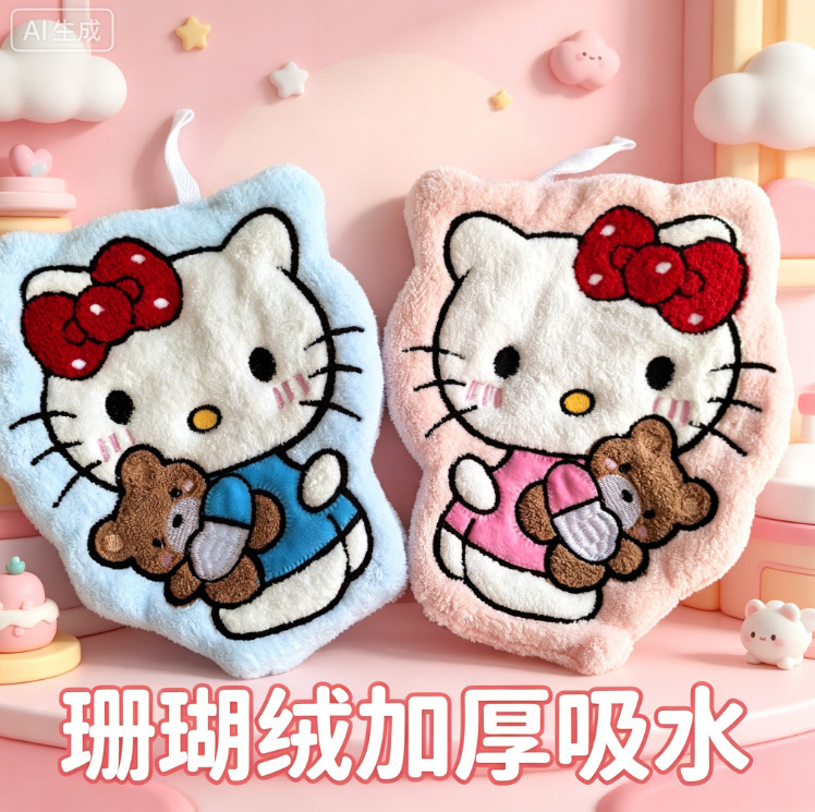 Cartoon Kitchen Hand Towel, Hangable, Cute Kt Cat Design, Thick Absorbent Towel for Home Bathroom, Lint-Free Cleaning Cloth Cartoon Kitchen Hand Towel, Hangable, Cute Kt Cat Design, Thick Absorbent Towel for Home Bathroom, Lint-Free Cleaning Cloth