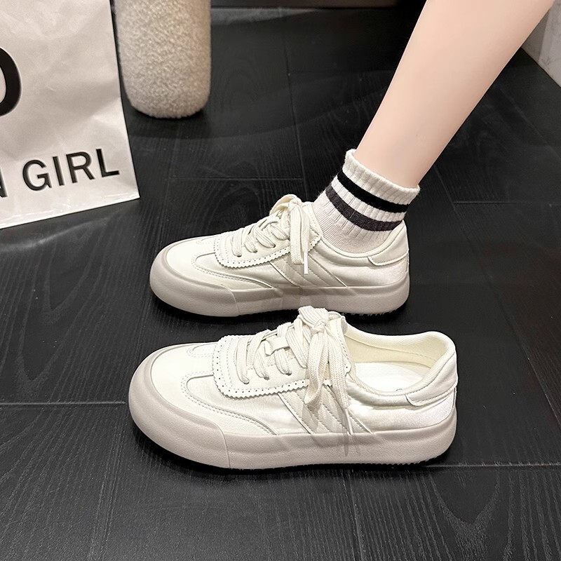 Women's Casual Sneakers 2025 New Summer Versatile Thick-Soled White Canvas Shoes Popular Model
