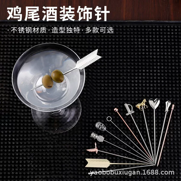 304 Stainless Steel Cocktail Skewers St. Patrick's Day Decoration Skull Heart Fruit Skewers Decorative Picks