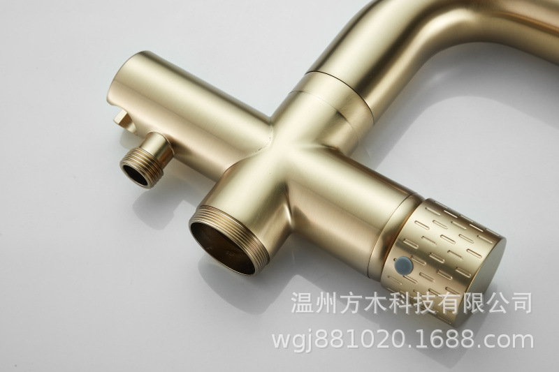 Black chrome-plated brushed gold gun gray floor-standing single-handle double-control ceramic valve core hot and cold water faucet, wooden bucket bathtub, showerhead undefined