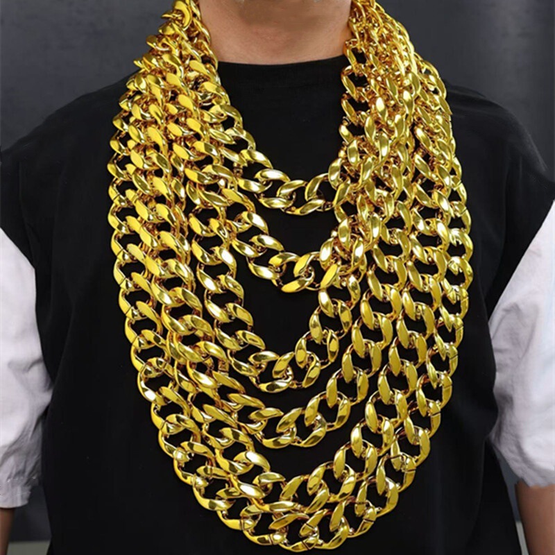 Cross-Border Artificial Gold Chain, Hip-Hop Gold Necklace, Exaggerated Social Person Photo Props, European and American Gold Chain