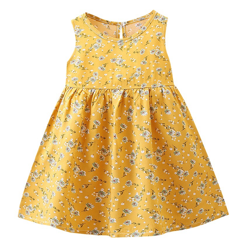 Vestido infantil verano niñas vestido de princesa floral falda de playa 2025 verano nuevo estilo falda de chaleco de tirantes de seda de algodón