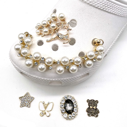 Cross-border Crocs Shoe Flower Shoe Buckle Accessories Croc Decorative Buckle Rhinestone Pearl Shoe Flower Accessories
