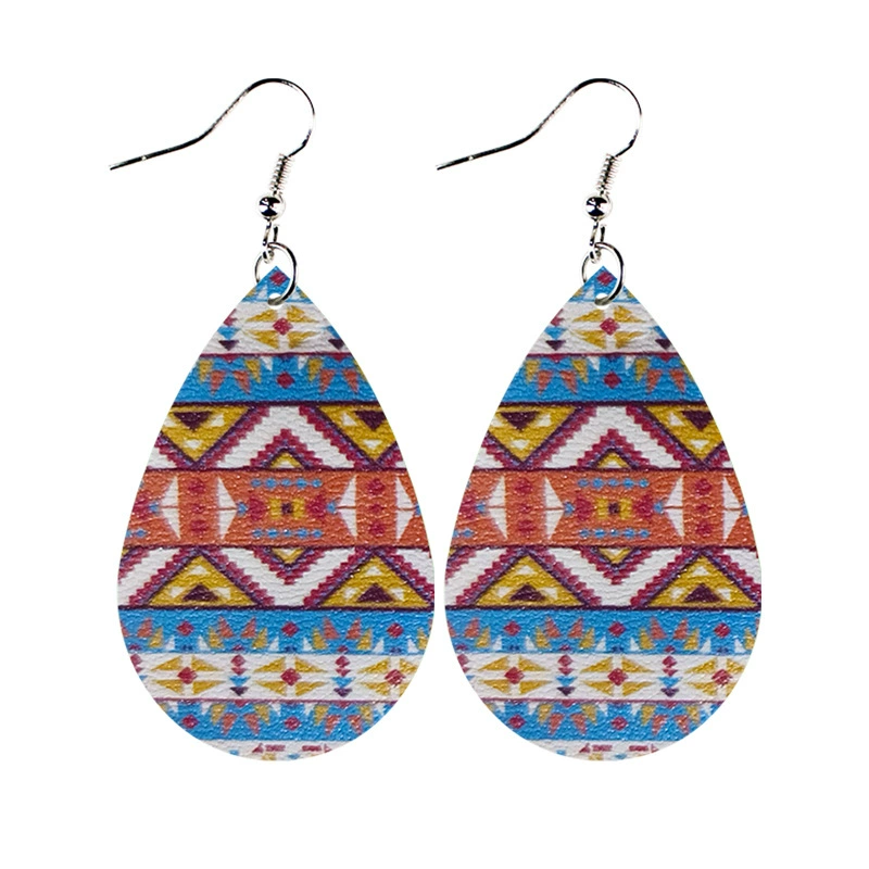 Серьги из кожи в форме слезы, западный племенной тату-близ patterns, лёгкие 6.8×3×0.5 см