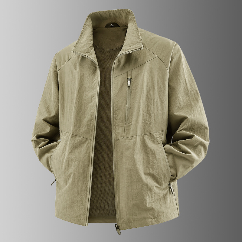 Autumn functional style plus-size stand-up collar jacket for men, outdoor hiking sports casual coat, nylon high-end top Autumn functional style plus-size stand-up collar jacket for men, outdoor hiking sports casual coat, nylon high-end top
