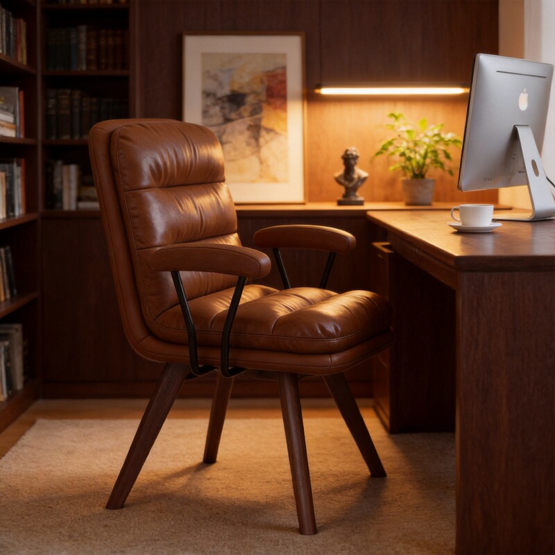 Vintage solid wood computer chair for home study, leather office chair, leisure armchair with backrest, suitable for long-term sitting, study sofa chair Vintage solid wood computer chair for home study, leather office chair, leisure armchair with backrest, suitable for long-term sitting, study sofa chair