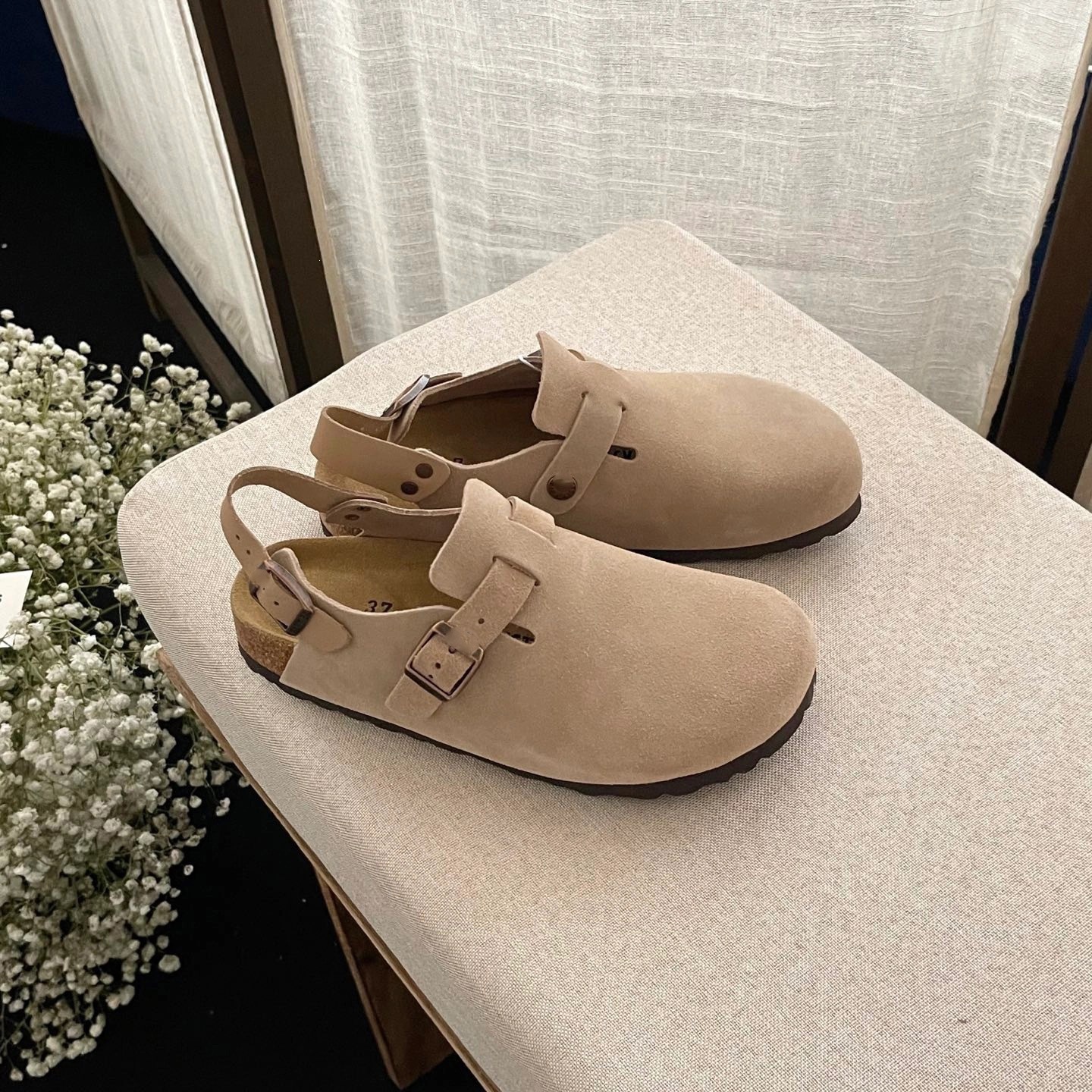 Original Boken closed-toe slip-on sandals with adjustable buckle, cork sole, comfortable and casual shoes for men and women