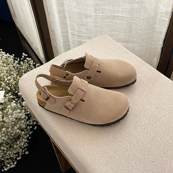Original Boken closed-toe slip-on sandals with adjustable buckle, cork sole, comfortable and casual shoes for men and women
