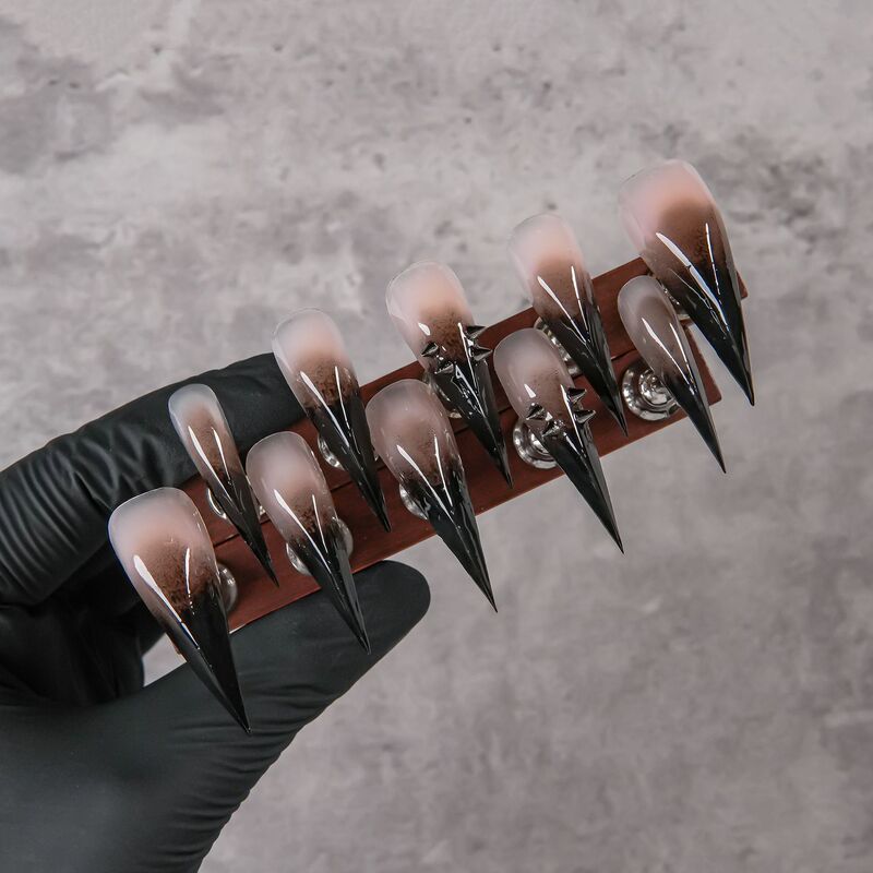 Purely Sexy Style Dragon Claw Dragon Armor Ultra-Sharp Black Gradient Fake Nails with a High-End Feel, Removable Nail Stickers