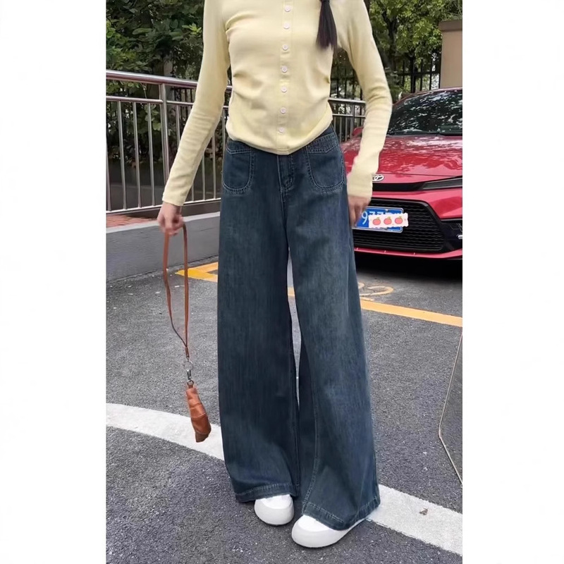 Vintage Wide-Leg Jeans for Women, 2026 Spring and Autumn New Style, High-Waisted, Loose Fit, Slimming, Drapey, Floor-Length Straight Pants
