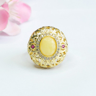 Xinyu natural beeswax ring yellow honey amber ring ring female retro factory wholesale generation HP3081507