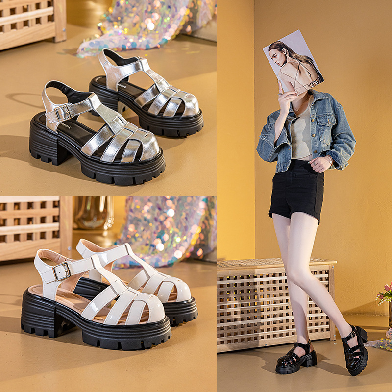 바오터우 로마 샌들 여성용 2025 여름 신상 두꺼운 밑창 플랫폼 슈즈 브레이드 레이스업 굽이 두꺼운 샌들 여성화