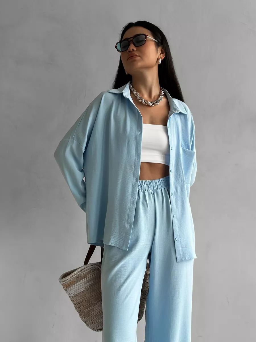 2026 Cross-Border European And American Women's Solid Color Cardigan Pocket Casual Wide-Leg Pants Set_ecoleips.com