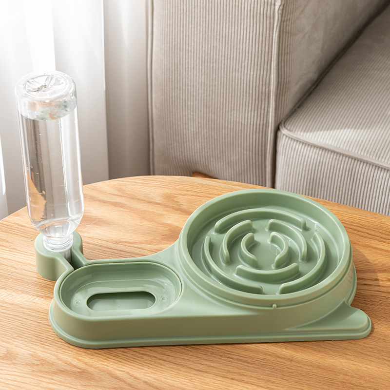 Nuevo cuenco de gato con forma de caracol, cuenco de comida lenta, bebida de agua para mascotas, comida para gatos, doble cuenco anti-derramamiento, agua y alimentos.