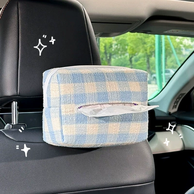 Car tissue box/set – Bag - plaid-tissue-paper-blue