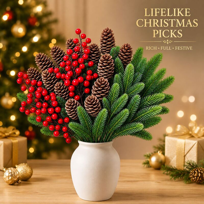 Cross-border e-commerce Christmas bouquet with pine branches and red berries set, plastic flowers, Christmas decorations, home decor items Cross-border e-commerce Christmas bouquet with pine branches and red berries set, plastic flowers, Christmas decorations, home decor items