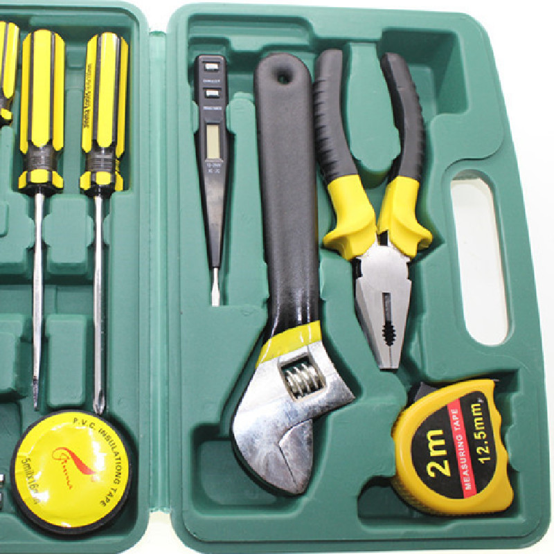 批发15PC件套家用工具套装商务礼品钳子扳手组合箱手提随车修理盒