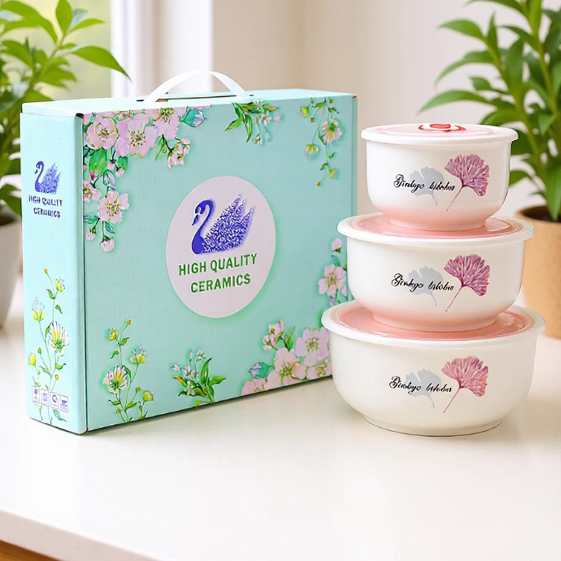 Ceramic Preservation Bowl Three-Piece Set, Sealed Bowl, Gift Bowl Set, Gift Box Packaging, Wedding Event Sales, Wholesale, with Logo Printing Ceramic Preservation Bowl Three-Piece Set, Sealed Bowl, Gift Bowl Set, Gift Box Packaging, Wedding Event Sales, Wholesale, with Logo Printing