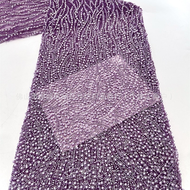 Industria pesada de moda Gao Ding vestido de boda tela tubo de perlas bordado vidrio de bolsas de perlas de comercio exterior transfronterizo LACE