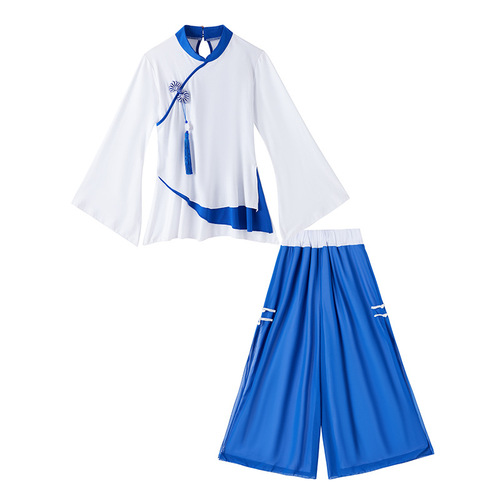New Square Dance Suit Set in Chinese National Style for Middle-Aged and Elderly Women, Modal Puffed Sleeve, Dance Chiffon Women