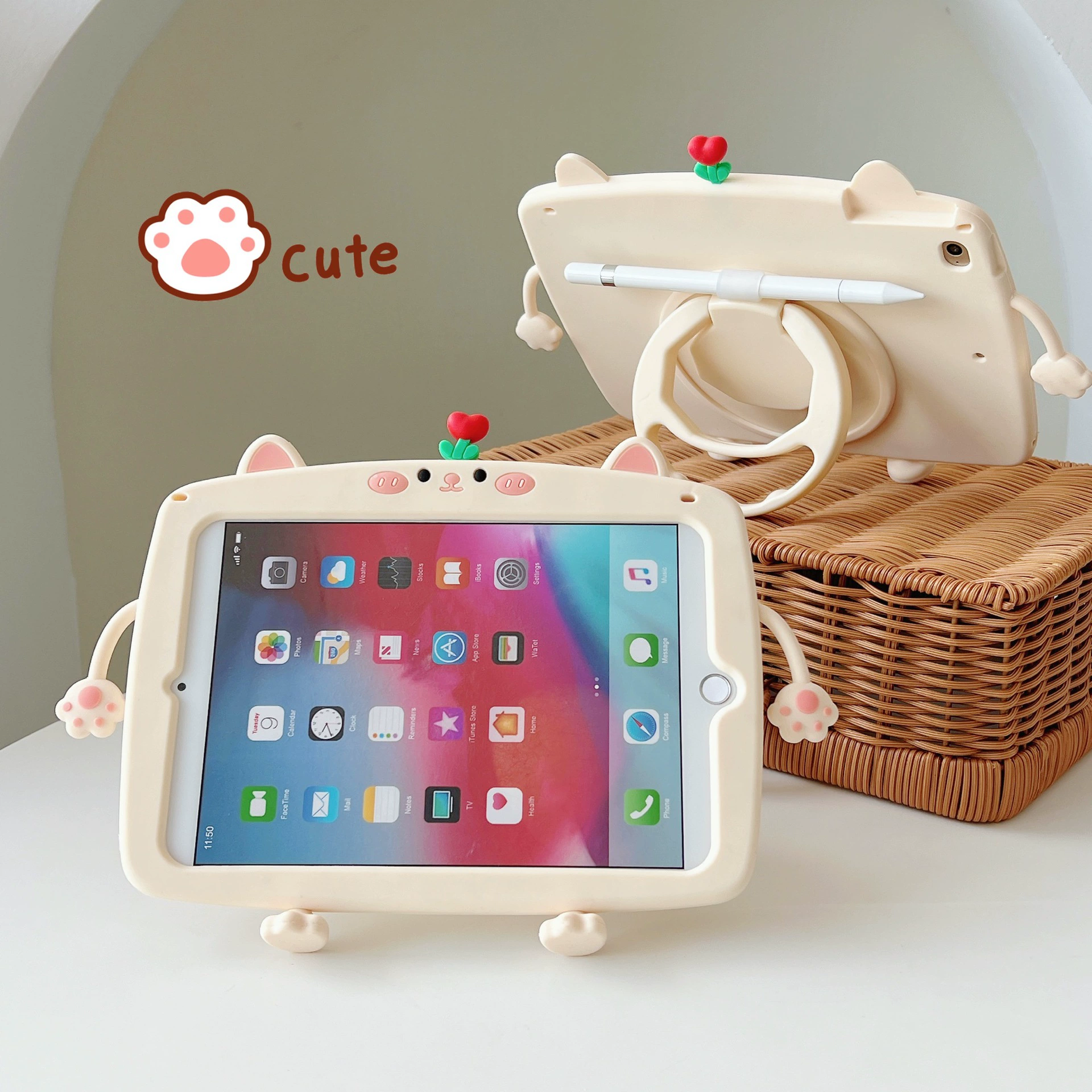 Силиконовый защитный чехол для планшета Samsung Tab A9 и Redmi Pad SE 11, милые 3D дизайны, отделение для стилуса