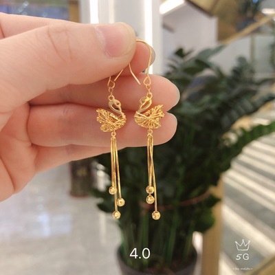 Sufficient gold 999 Hollow swan star gold tassels Earrings birthday Family Friend One piece On behalf of