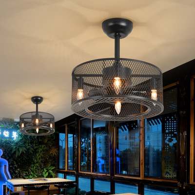 美式电风扇灯工业风简约铁艺吊扇客厅卧室书房餐厅家装灯饰吊扇灯