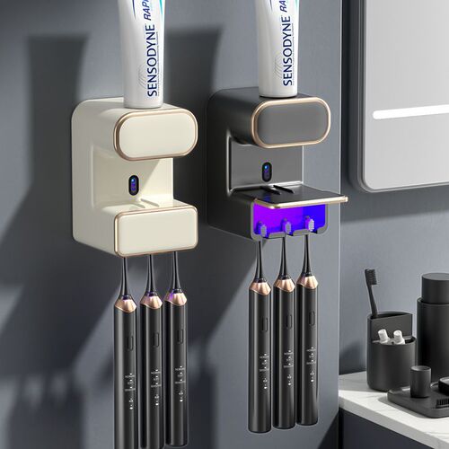 New Smart Sensor Toothpaste Holder and Toothbrush Rack Wall-Mounted Hole-Free Disinfectant