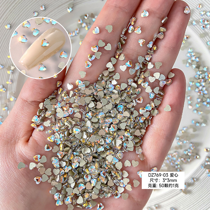 Cognac White nail drill mini flat diamond flash small size butterfly heart shaped diamond jewelry nail jewelry wholesale