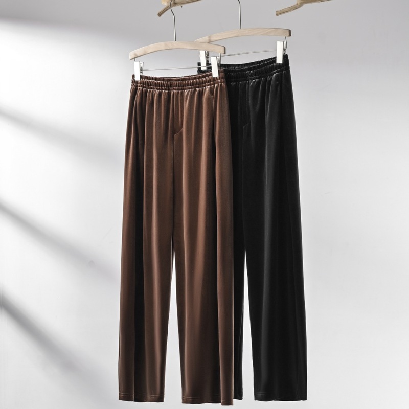 [Strictly Selected Goods] Gold Velvet Straight-Leg Pants, Loose Solid Color Scimitar Pants, Slimming Leg Pants, Women's Casual Floor-Mopping Pants