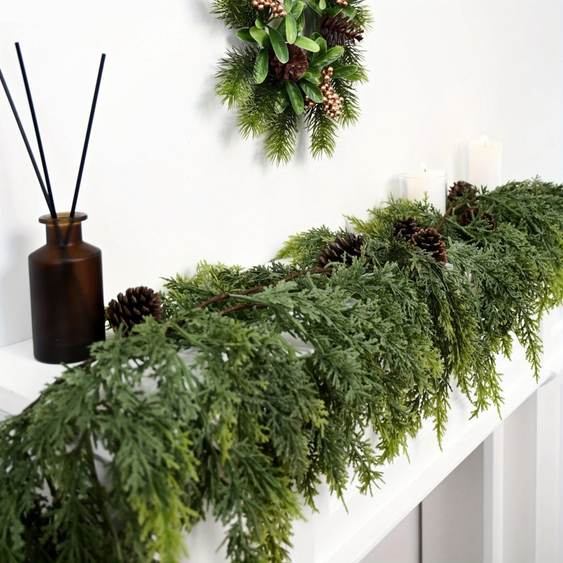 クロスボーダープラスチック製人工植物、柔らかいゴム製クリスマス松葉、松葉の壁掛け飾り、クリスマスリース、緑の植物|undefined