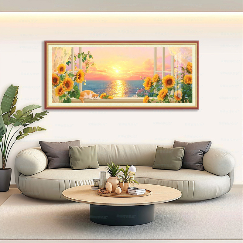 [Algodón importado] Mona Lisa Real bordado de ventana cálido sol moderno simple curado bordado de decoración de la sala de estar