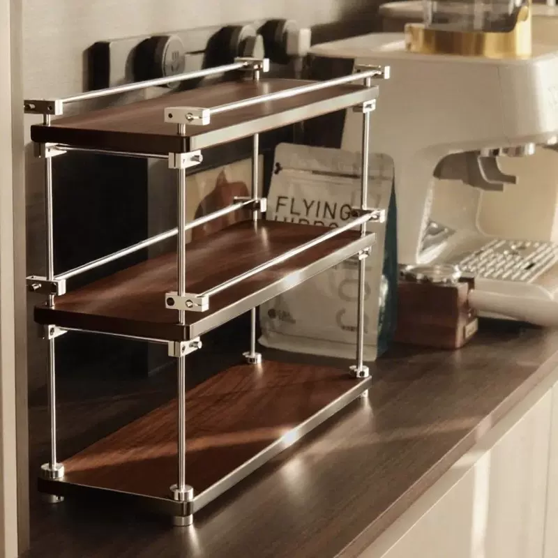 光轴置物架桌面实木小架子咖啡角杯架多层化妆品玄关柜中古收纳架