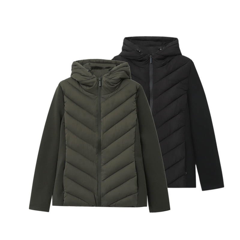 Cross-Border Women's Clothing 2025 Autumn and Winter New European and American Fashion Waist Splicing Long-Sleeved Hooded Warm Cotton Jacket Jacket Cross-Border Women's Clothing 2025 Autumn and Winter New European and American Fashion Waist Splicing Long-Sleeved Hooded Warm Cotton Jacket Jacket