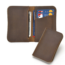 复古疯马真皮短款拉链零钱袋双折卡包卡套钱包card holder wallet